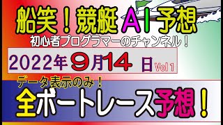 【船笑! 競艇AI予想 初心者プログラマーのチャンネル!】 9/14日（￥1500以上狙い！Ver）